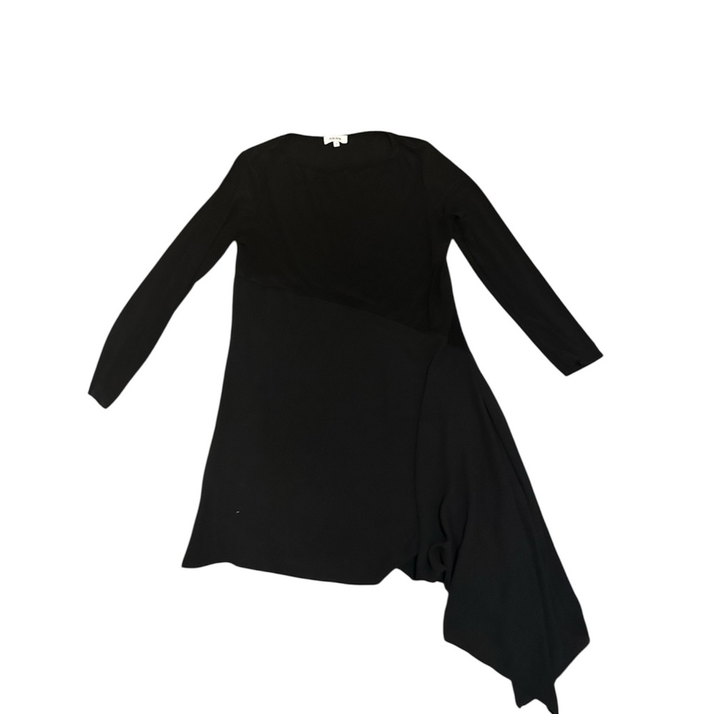 Black Asymmetrical Tunic Dress Small Long Sleeve Draped Top